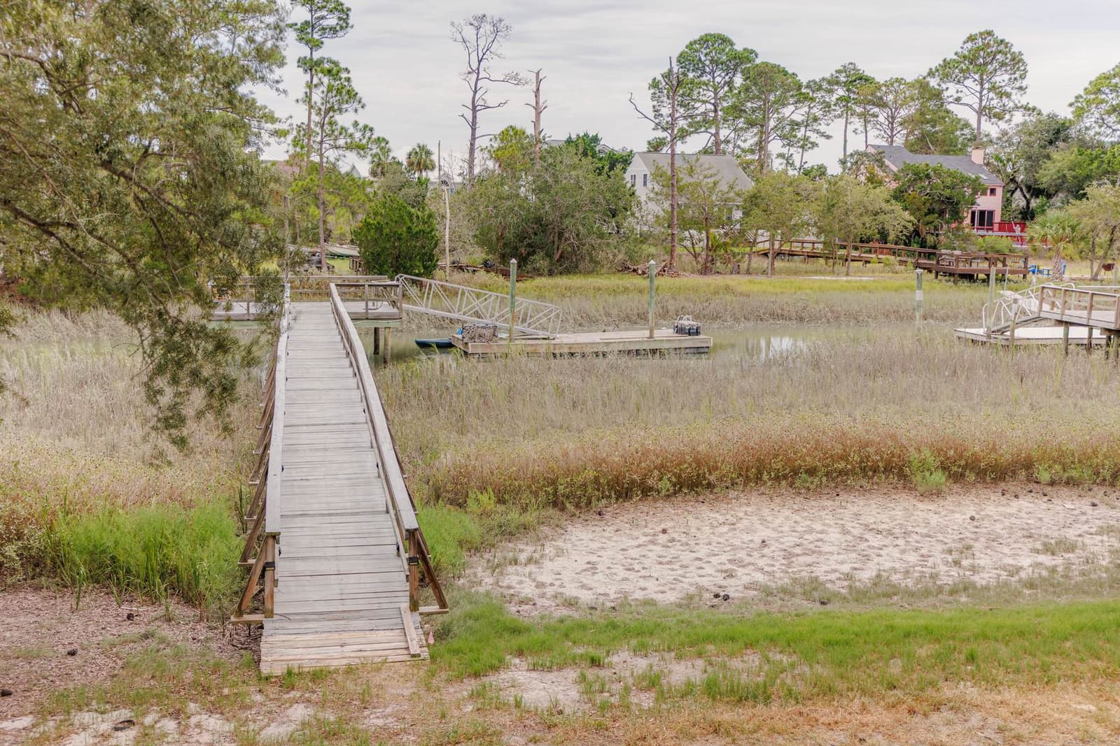 Boardwalk over the marsh at low tide