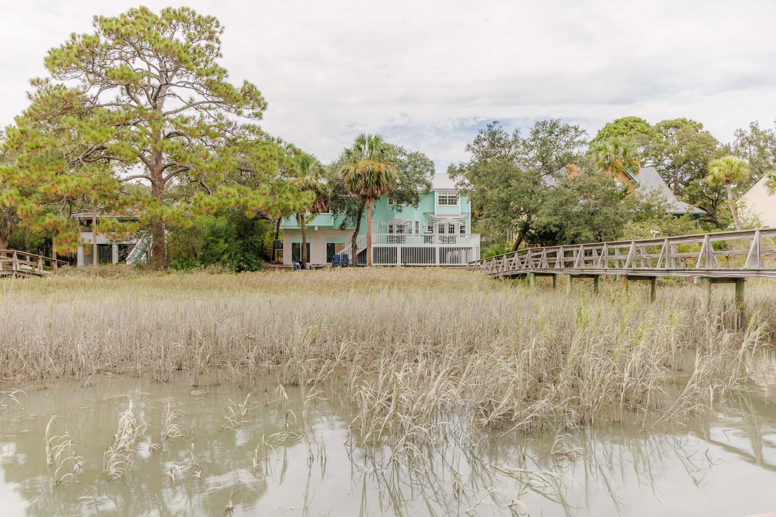 The house viewed across the marsh from the dock